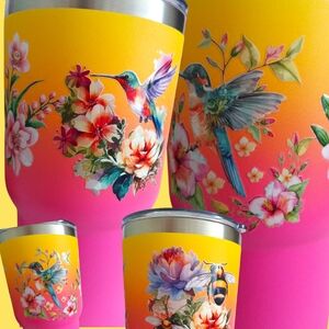 Floral Hummingbird Tumbler - Yellow and Pink